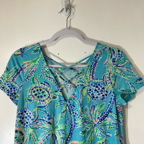 Lilly Pulitzer Kimi Swing Dress Resortwear Vacation Bermuda Blue Turtle Sz M - Picture 9 of 12